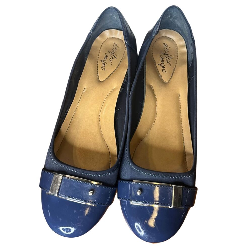 DexFlex Comfort Navy Blue Patent Leather Women's Flats Size 9.5